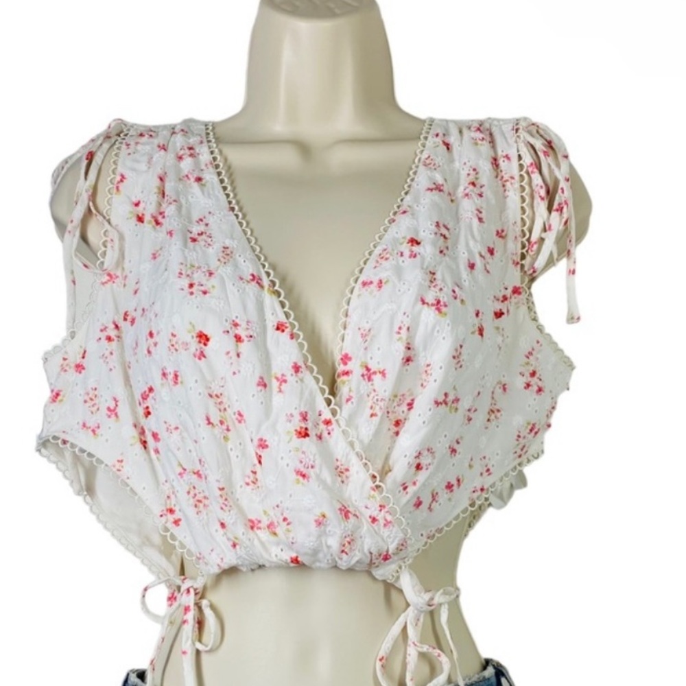 MAJORELLE NEW Lauralie Embroidered Floral Crop Top in Summerfield White Size S